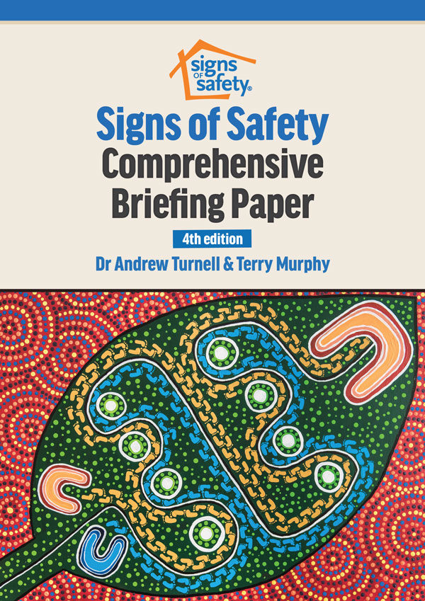 Cover of Signs of Safety Briefing Paper showing Indigenous art representing pathways for child protection