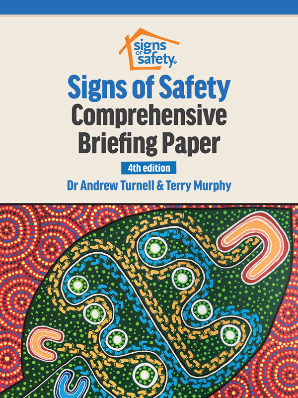 Cover of Signs of Safety Briefing Paper showing Indigenous art representing pathways for child protection